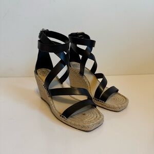 Vince Camuto Women's Wedges Heels Ankle Strap Open Toe Square Upper Leather 7.5